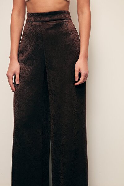 Sateen Wide Leg Pants - Brown