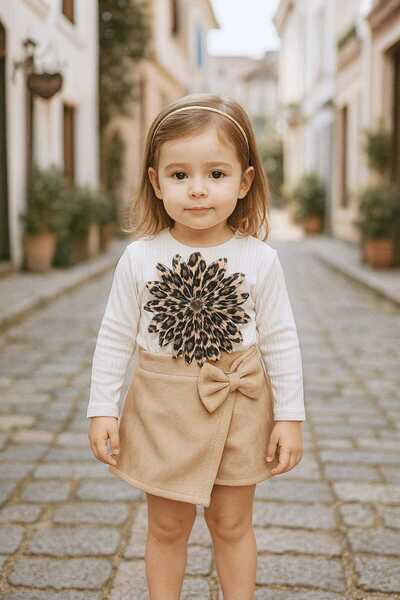 Renata's Baby Girl Kids Suede Shorts with Skirt Leopard Print Floral Detail 2...