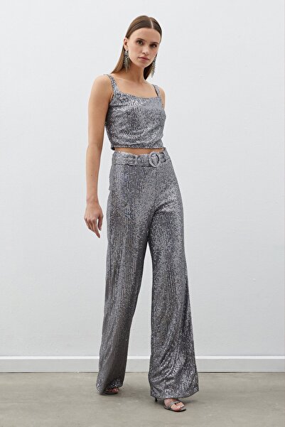 Sateen Μπλούζα με παγιέτες - Ασημί