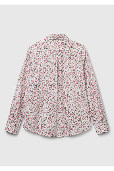 United Colors of Benetton Kadın Toz Pembe %100 Pamuk Desenli Regular Fit Gömlek
