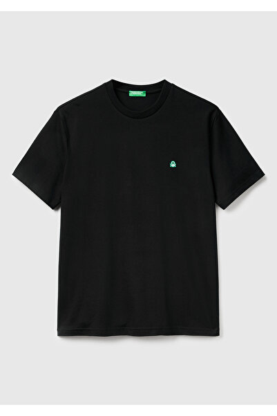 United Colors of Benetton Ανδρικό μαύρο μπλουζάκι Benetton με στρογγυλή λαιμόκοψη από 100% βαμβάκι