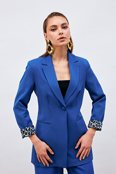 Sateen Mono Yaka Klasik Ceket - Sax Mavi