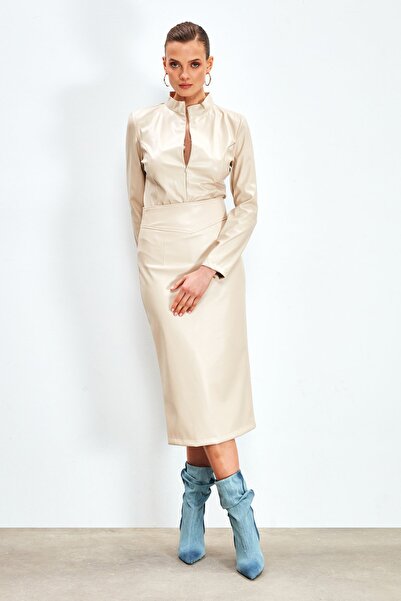 Sateen Шкіряна спідниця-олівець - Камінь