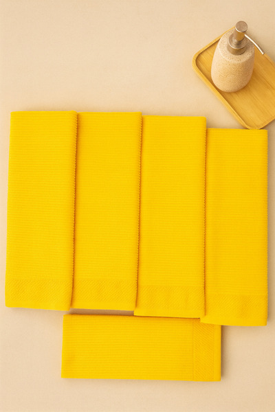Benetton Home 5 Pieces Bath Towel Hand Face Body Yellow 100% Cotton 30X50 cm Face Towel