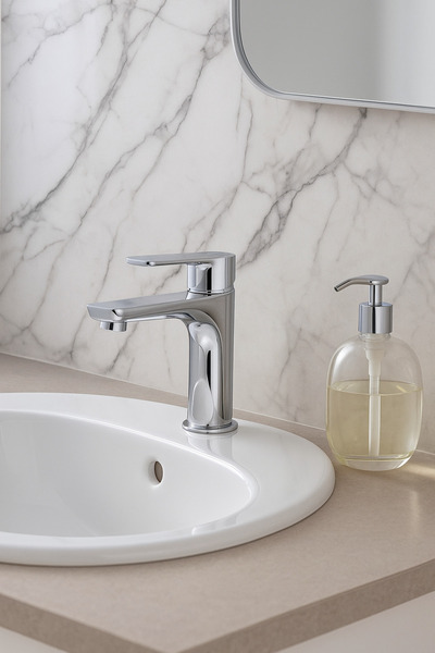 RENA DESIGN صنبور حوض كروم من الفولاذ المقاوم للصدأ باللون الفضي، جسم عالي مض...