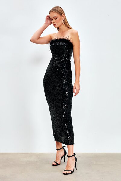 Sateen Сукня з деталями з паєток Tuy BLACK
