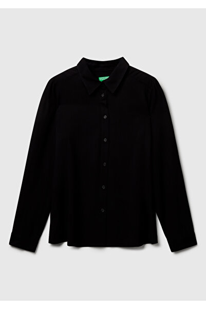United Colors of Benetton Дамска черна риза с копчета, 100% вискоза