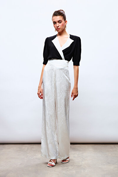 Sateen Ceket Yaka Bodysuit Bluz - SİYAH