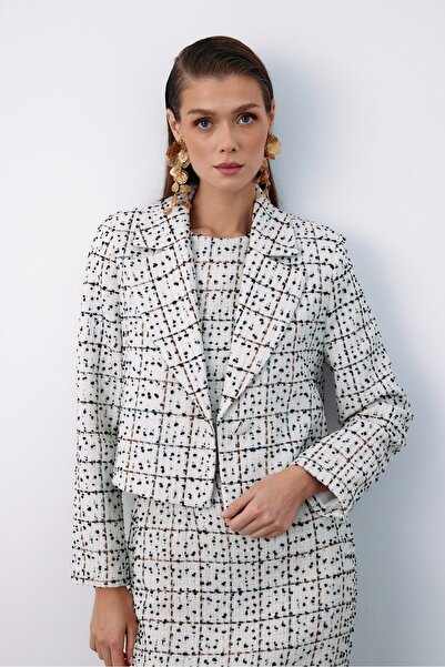 Sateen Късо сако с копчета от туид - камък