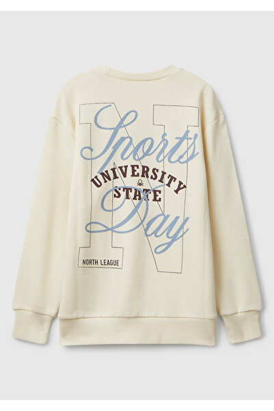 United Colors of Benetton Erkek Çocuk Krem Baskı Detaylı Bisiklet Yaka Relaxed Fit Sweatshirt