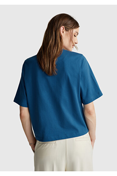 United Colors of Benetton Γυναικείο μπλουζάκι Indigo Blue 100% βαμβακερό μπλουζάκι με κουτιά