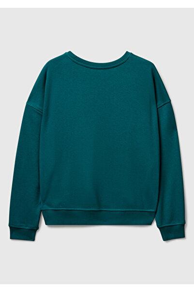 United Colors of Benetton Γυναικείο φούτερ σε σκούρο πράσινο βαμβακερό μείγμα με λουλουδάτο μοτίβο