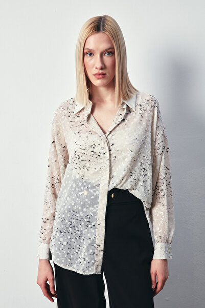 Sateen Бродирана широка риза - камък-сребро