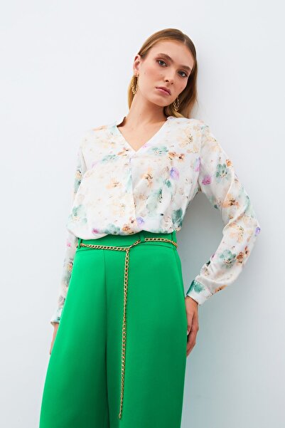 Sateen Двуредна блуза с шарки - CAGLA GREEN