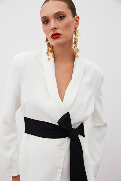 Sateen Довгий піджак з поясом - Екрю