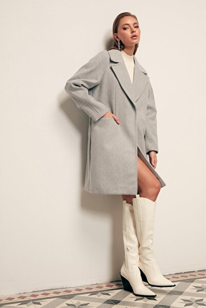 Sateen معطف قصير بجيوب - رمادي