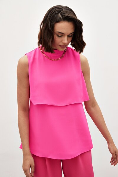 Sateen Μπλούζα με λεπτομέρεια αξεσουάρ - Φούξια