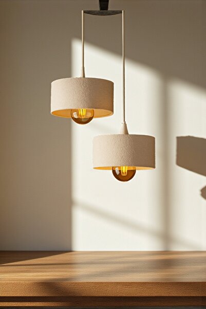 NrsnHome İkili Beton Görünümlü Oval Avize Sarkıt, Toz Tutmayan, Vegan, Oturma Odası Salon Mutfak Çocuk Odası