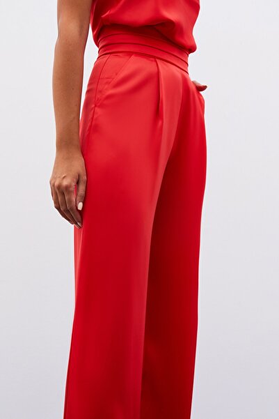 Sateen Cepli Salaş Saten Pantolon - Mercan