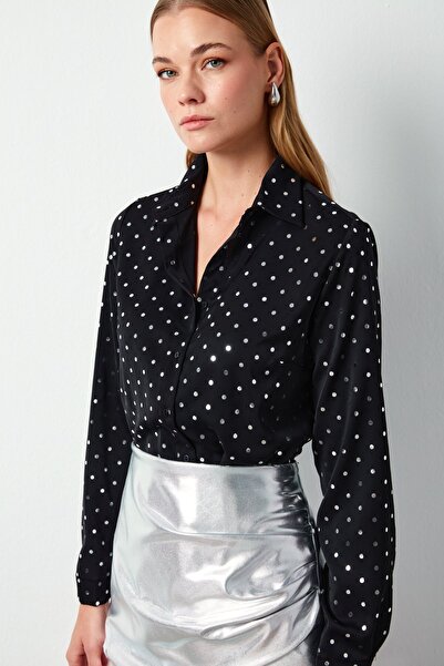 Sateen Cămașă simplă cu buline - Negru