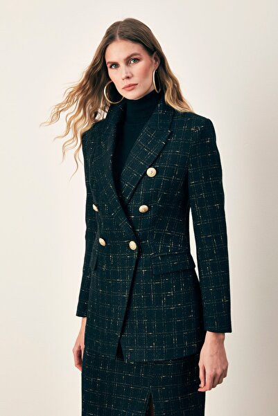 Sateen Simli Uzun Ceket - Siyah