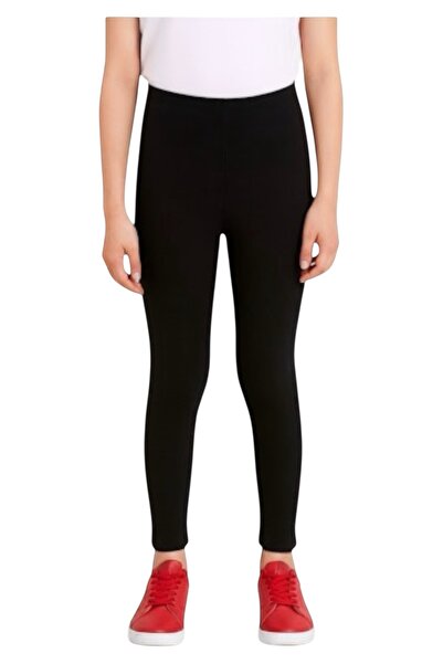 TAMGÜN Kız Çocuk Siyah Pamuklu Likralı İçi Tüylü Kalın Kışlık Okul Taytı