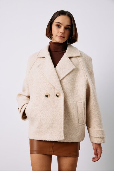 Sateen Buklet Kısa Kaban - Taş