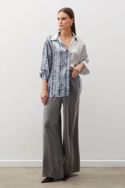 Sateen Balon Kol Desenli Gömlek - GRİ