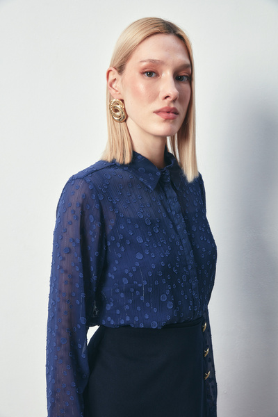 Sateen Desenli Klasik Gömlek - LACİVERT