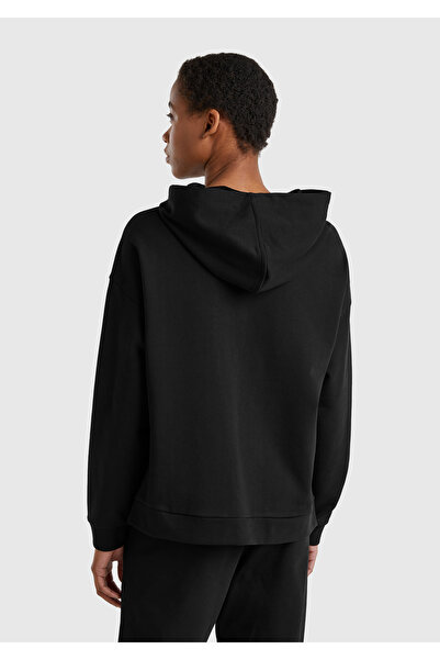 United Colors of Benetton Hanorac cu glugă, cu detaliu, cu imprimeu cu logo negru, pentru femei