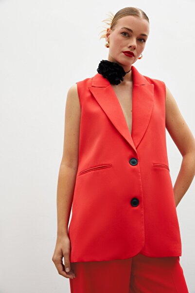 Sateen Γιλέκο με λεπτομέρεια με κουμπιά - Κοραλί