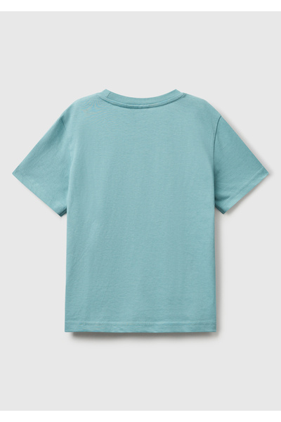 United Colors of Benetton Μπλουζάκι από ζέρσεϊ για αγόρια σε γκρι-πράσινο χρώμα με στάμπα με φιστίκια στο μπροστινό μέρος