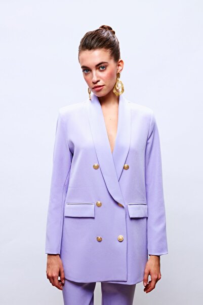 Sateen Jachetă cu două rânduri de nasturi cu detaliu de nasturi - LILA