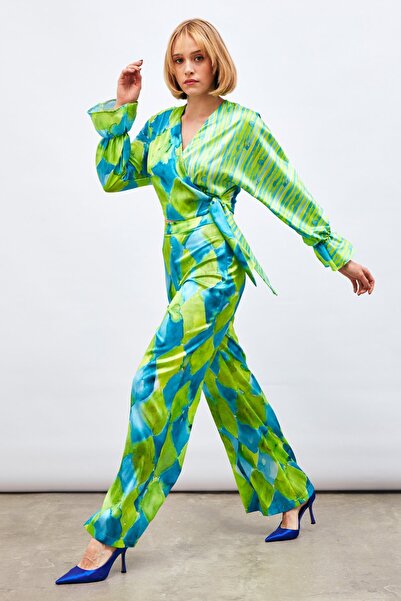 Sateen Штани з високою талією та візерунком - MAVİ