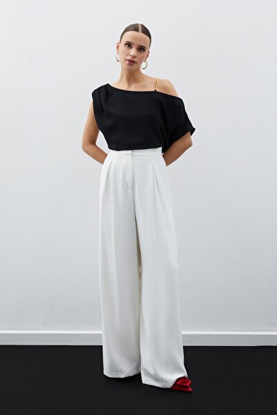 Sateen Bluză casual fără umăr - neagră