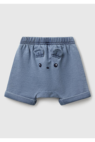 United Colors of Benetton Bebek Denim Arkası Nakışlı ve Aplike Kulaklı Beli Lastikli Denim Şort