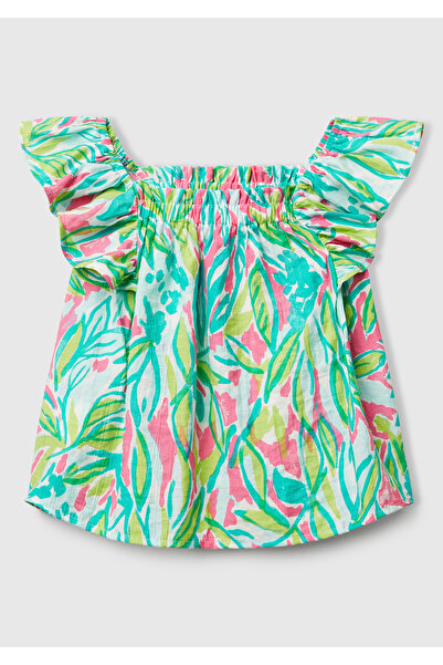 United Colors of Benetton Top cu bretele de umăr, cu imprimeu, verde, vâscos, pentru fete