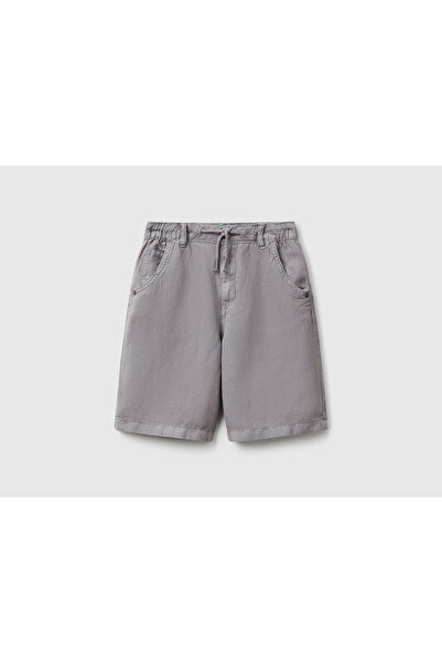 United Colors of Benetton Boy's Anthracite Lyocell and Linen Blended Bermuda Shorts with Drawstring Pockets