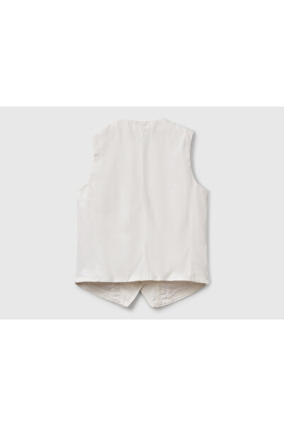 United Colors of Benetton Kadın Beyaz Liyosel Karışımlı V Yaka Yelek