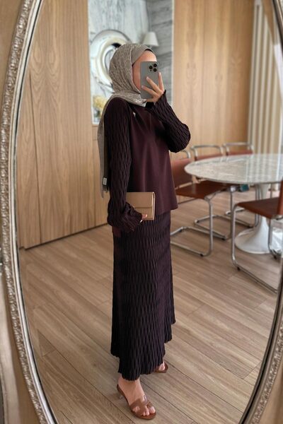 Ka Hijab Lady Skirted Mercerized Suit - Brown
