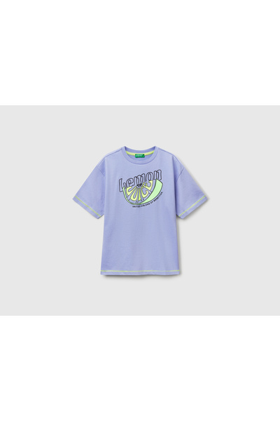 United Colors of Benetton Tricou pentru băiat violet ajurat cu imprimeu față ...