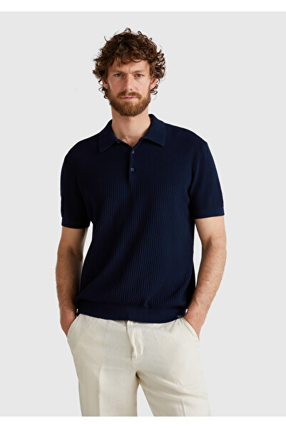 United Colors of Benetton Ανδρικό μπλουζάκι πόλο με κανονική εφαρμογή από 100% βαμβάκι σε μπλε ναυτικό χρώμα