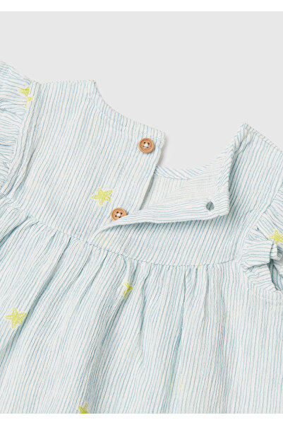 United Colors of Benetton Bebek Toz Mavi Desenli Düğmeli Kolu Fırfırlı Gömlek