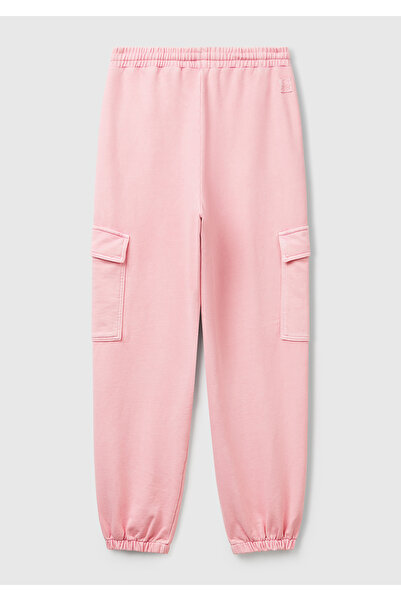 United Colors of Benetton Γυναικείο ροζ 100% βαμβακερό κορδόνι μέσης Relax Fit Cargo Sweatpants
