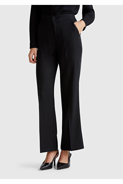 United Colors of Benetton Women's Black 100% Lyocell Straight Leg Trousers with Elastic Waist