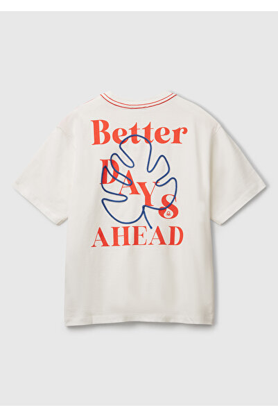 United Colors of Benetton Tricou oversize cu imprimeu alb pentru băiat