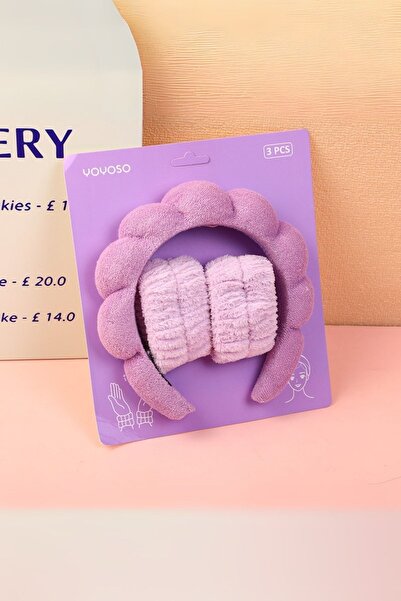 YOYOSO Bulut Saç Bantı ve Bilek Bantı Seti Mor