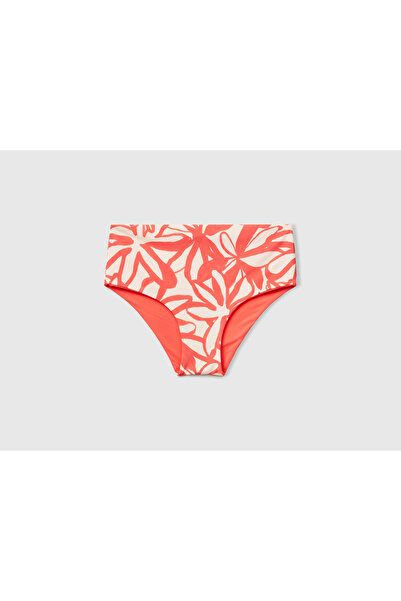 United Colors of Benetton Women's Orange Coral Patterned Double Sided High Waist Bikini Bottom