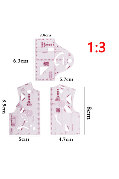 Choice مسطرة قياس صغيرة من البلاستيك مكونة من 3 قطع لتصميم الملابس وخياطة الم...