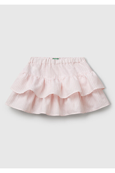 United Colors of Benetton Girl's Dusty Pink Fully Printed Layered Skirt with Elastic Waist